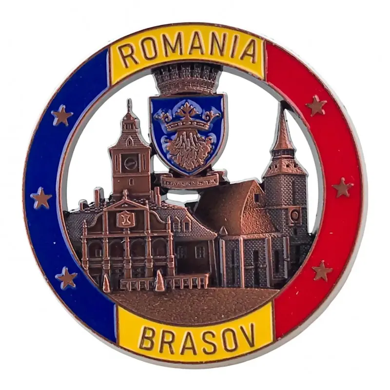 Brasov romania, magnet din metal rotund, model 3091h